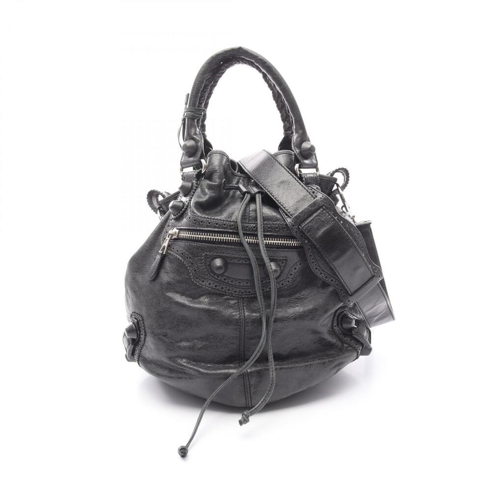 Balenciaga Giant Pom Handbag Leather Black